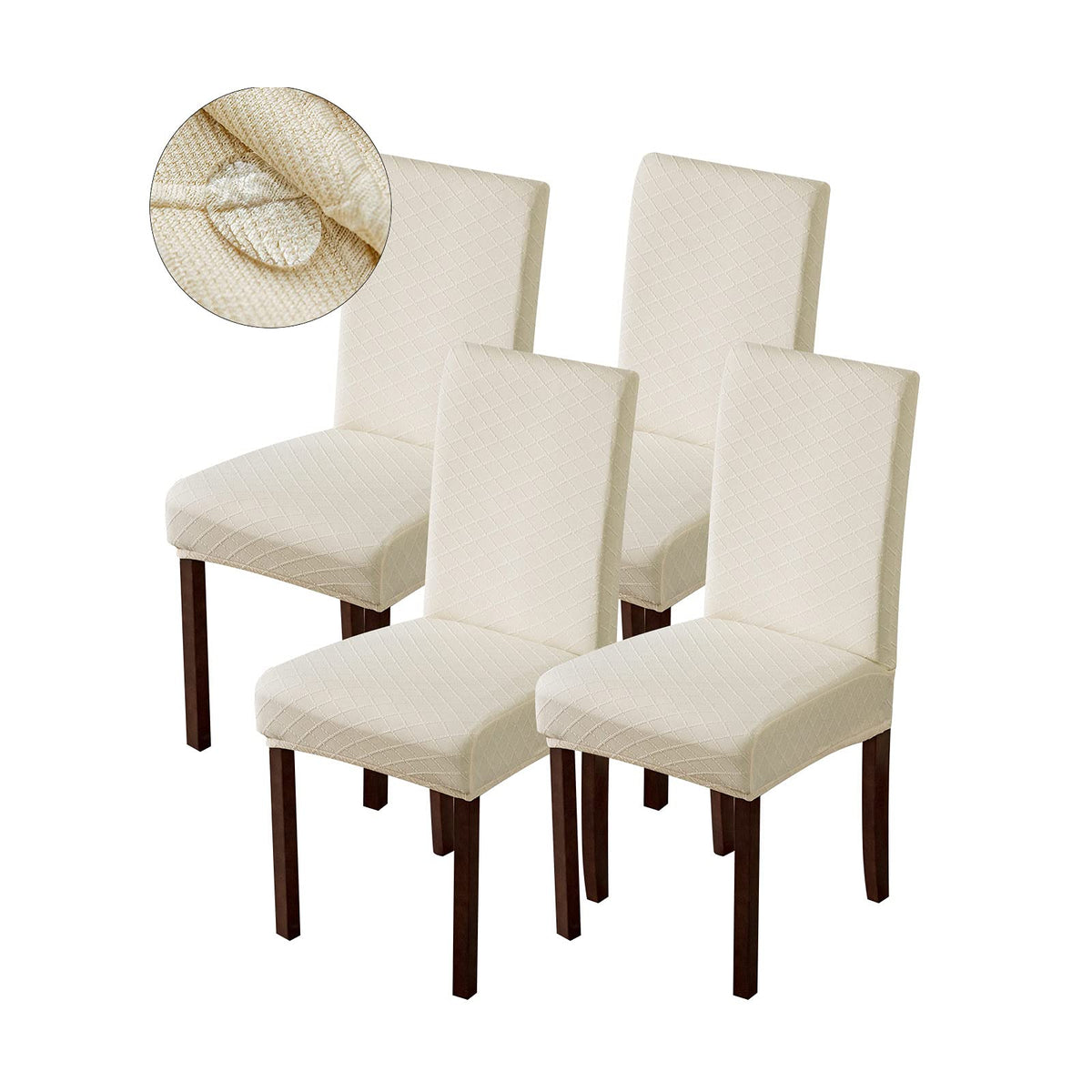 Genina waterproof chair cover in beige protecting a dining chair from spills.