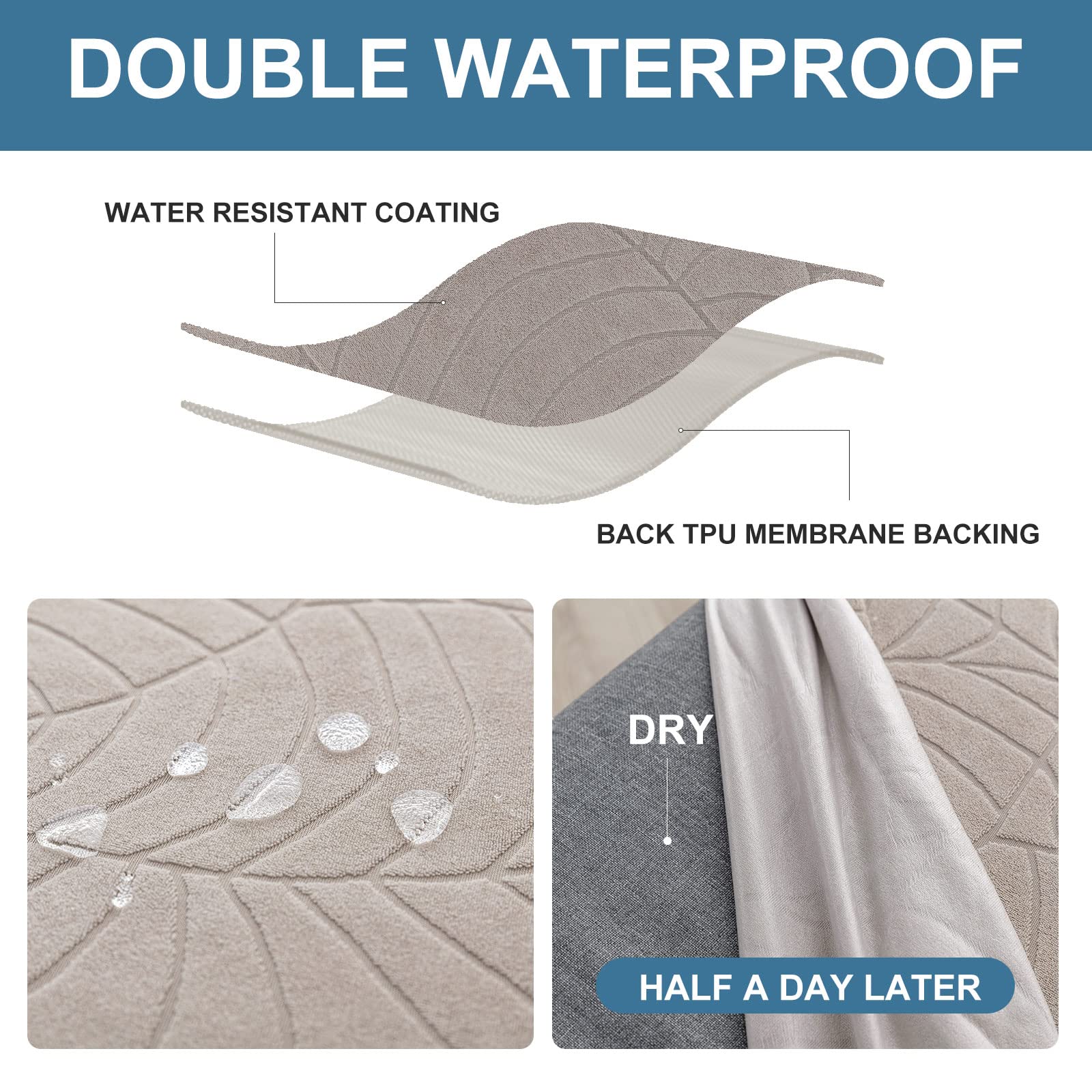 Genina waterproof chair covers fabric stretch closeup highlights easy fit on chairs.
