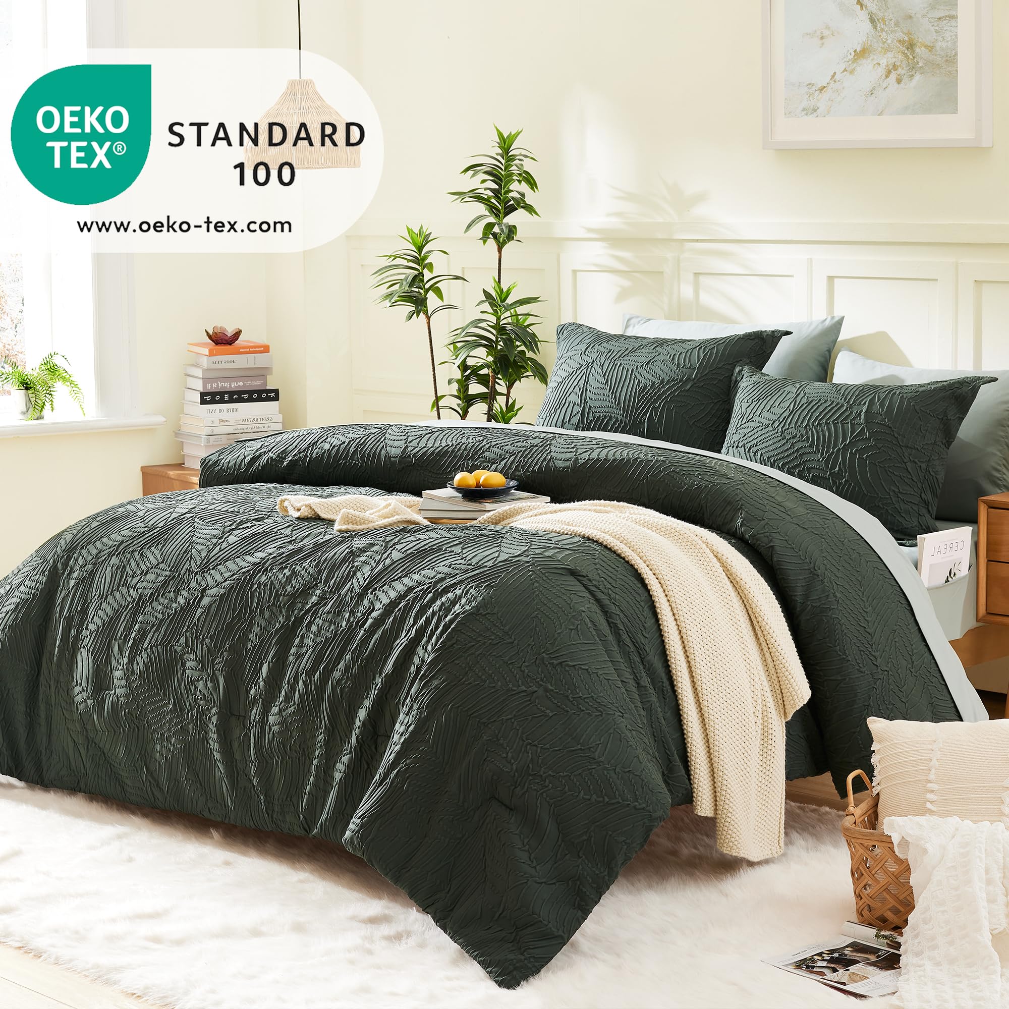 Geniospin botanical texture design in dark green enhances decor.