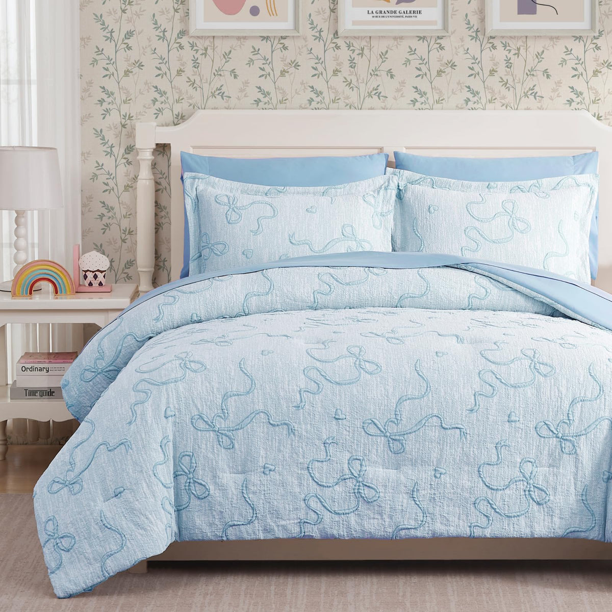 Geniospin light blue twin comforter bowknot tufted detail enhances chic bedroom style