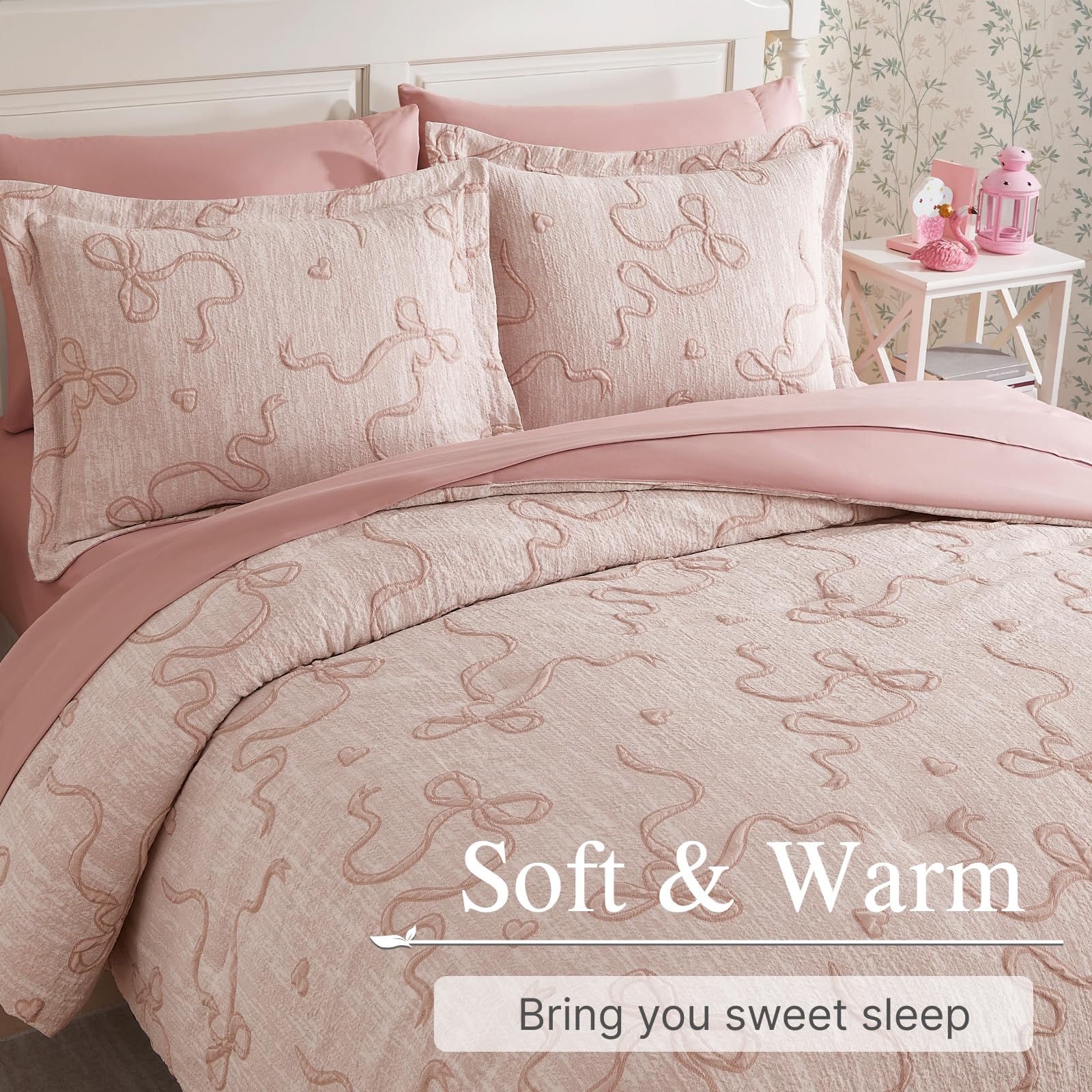 Geniospin Pink Queen comforter tufted detail adds chic texture