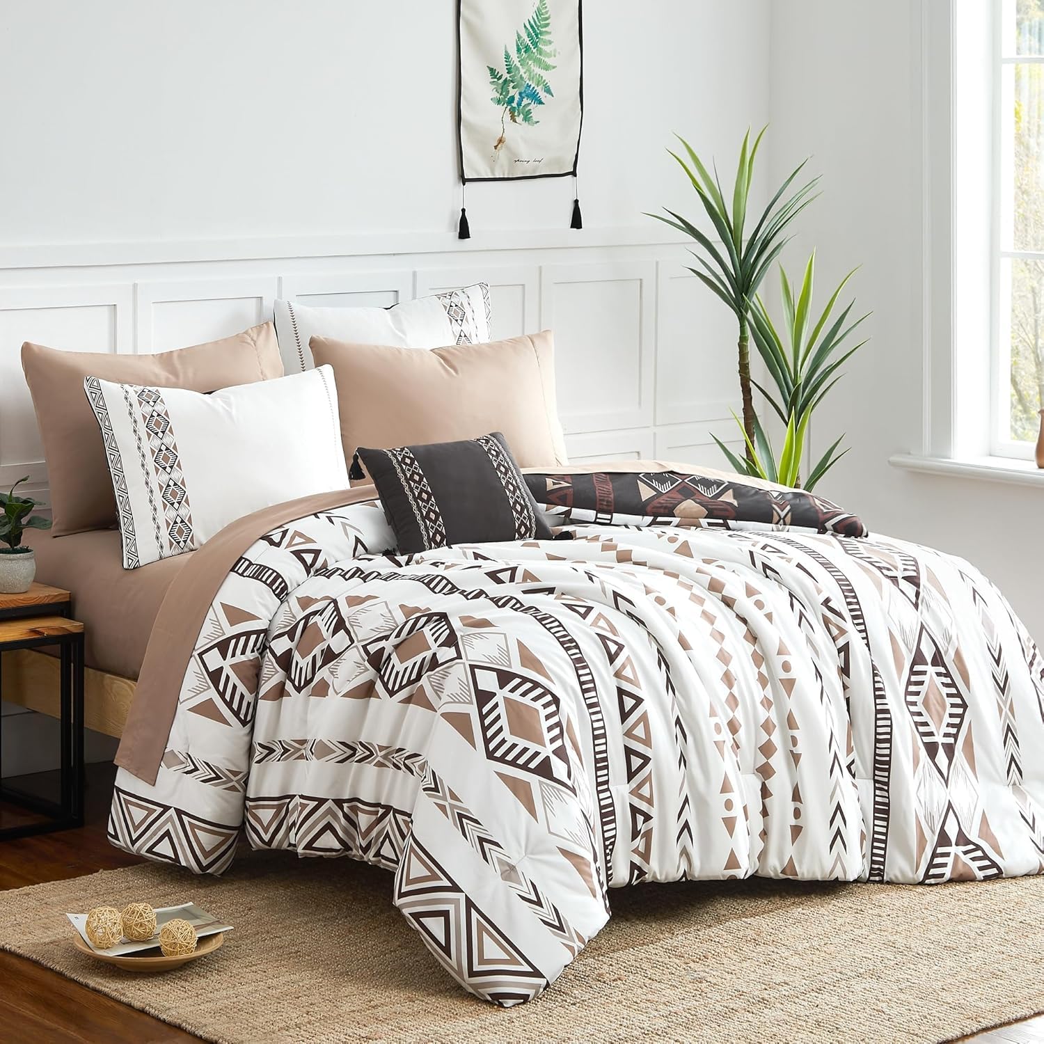 Geniospin Queen Comforter Set front view shows reversible design for quick decor refresh.
