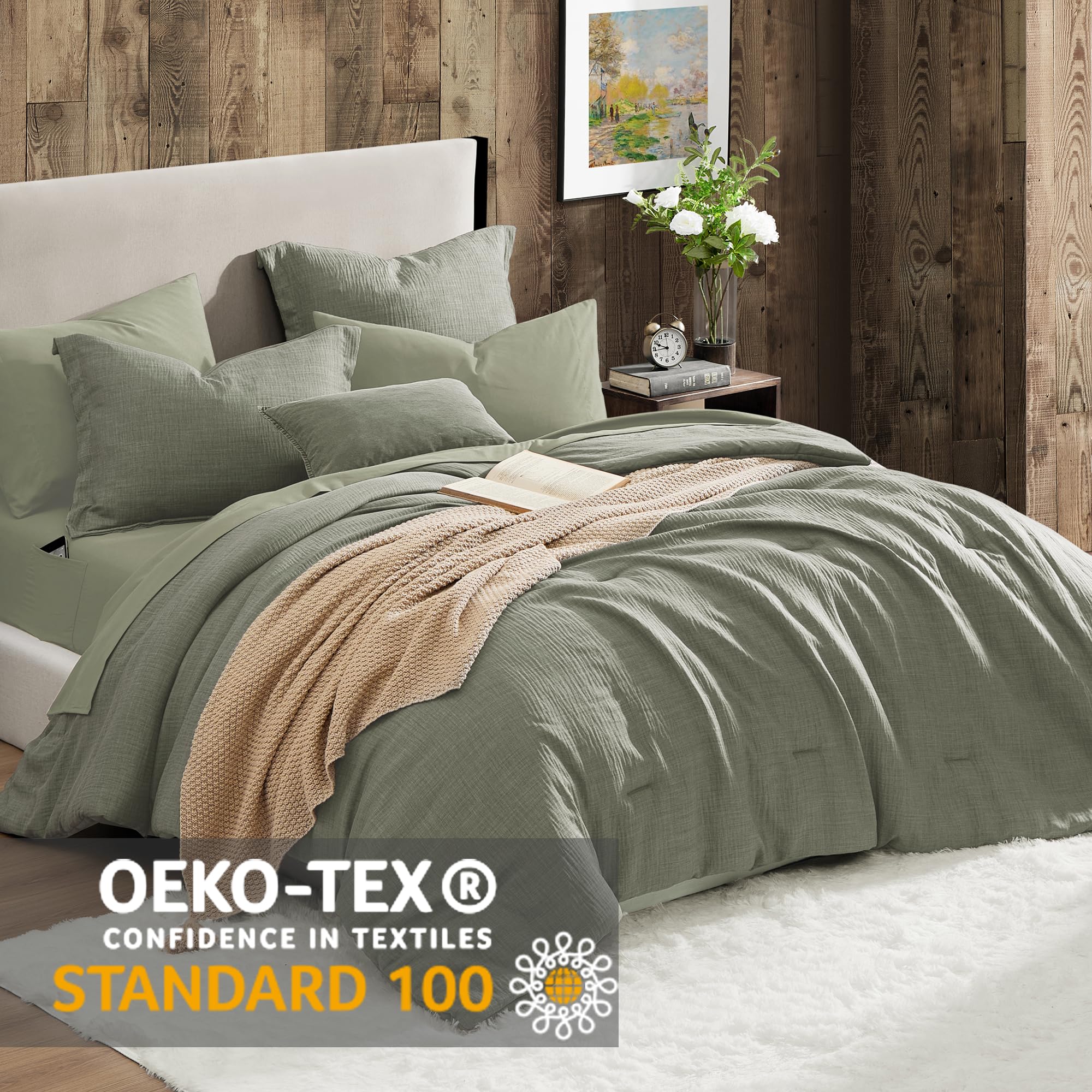 Geniospin sage-green textured fabric closeup showing premium weave and style.