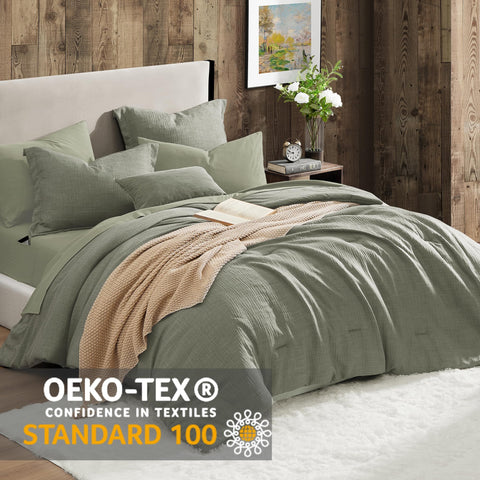 Geniospin sage-green textured fabric closeup showing premium weave and style.