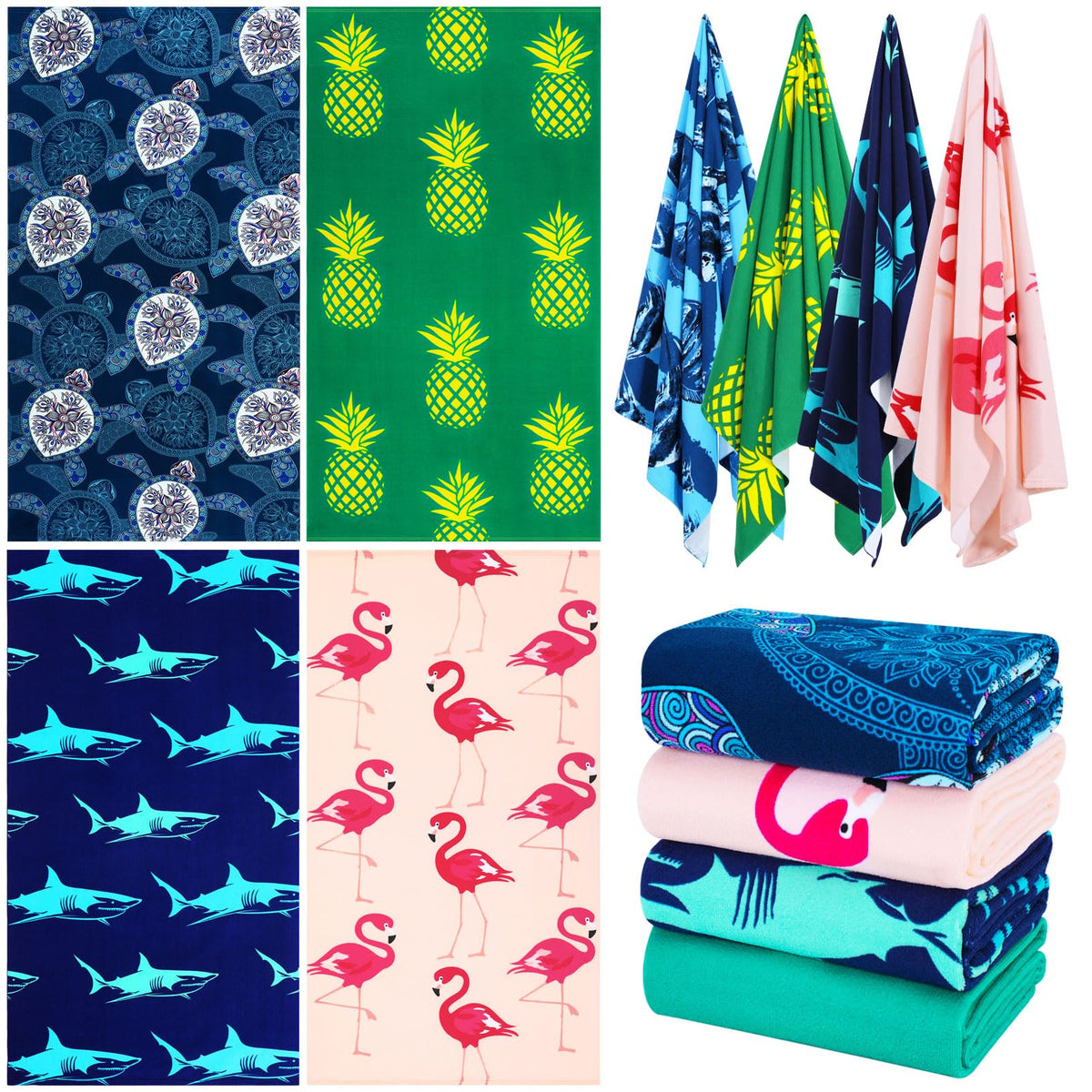 Genovega oversized beach towel blue shark design for sun lounging.