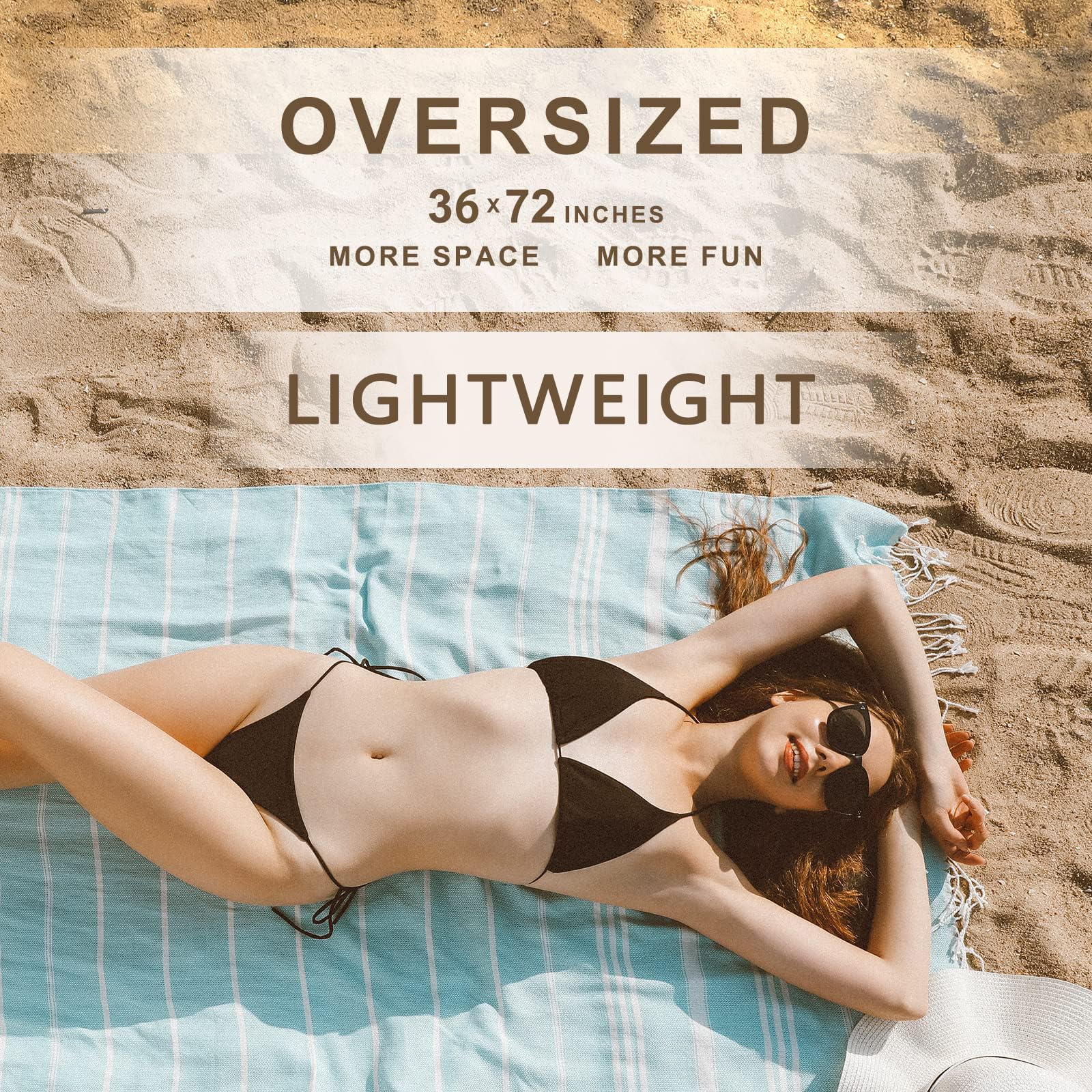 Genovega oversized beach towel spread on sand for sunny lounging