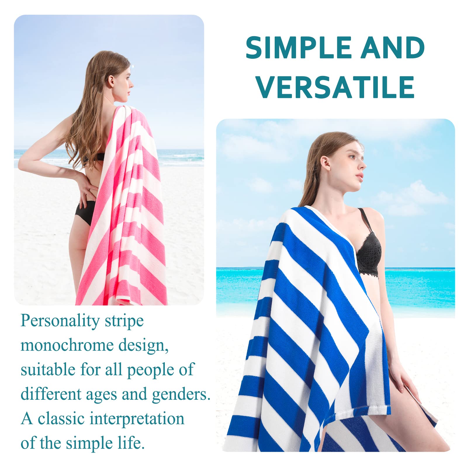Genovega oversized stripe towel yellow on sand, highly absorbent for drying.