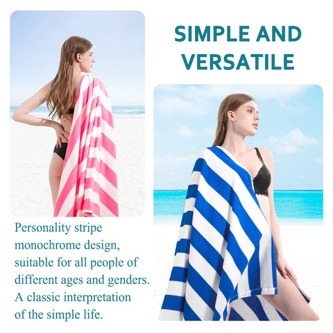 Genovega oversized stripe towel yellow on sand, highly absorbent for drying.