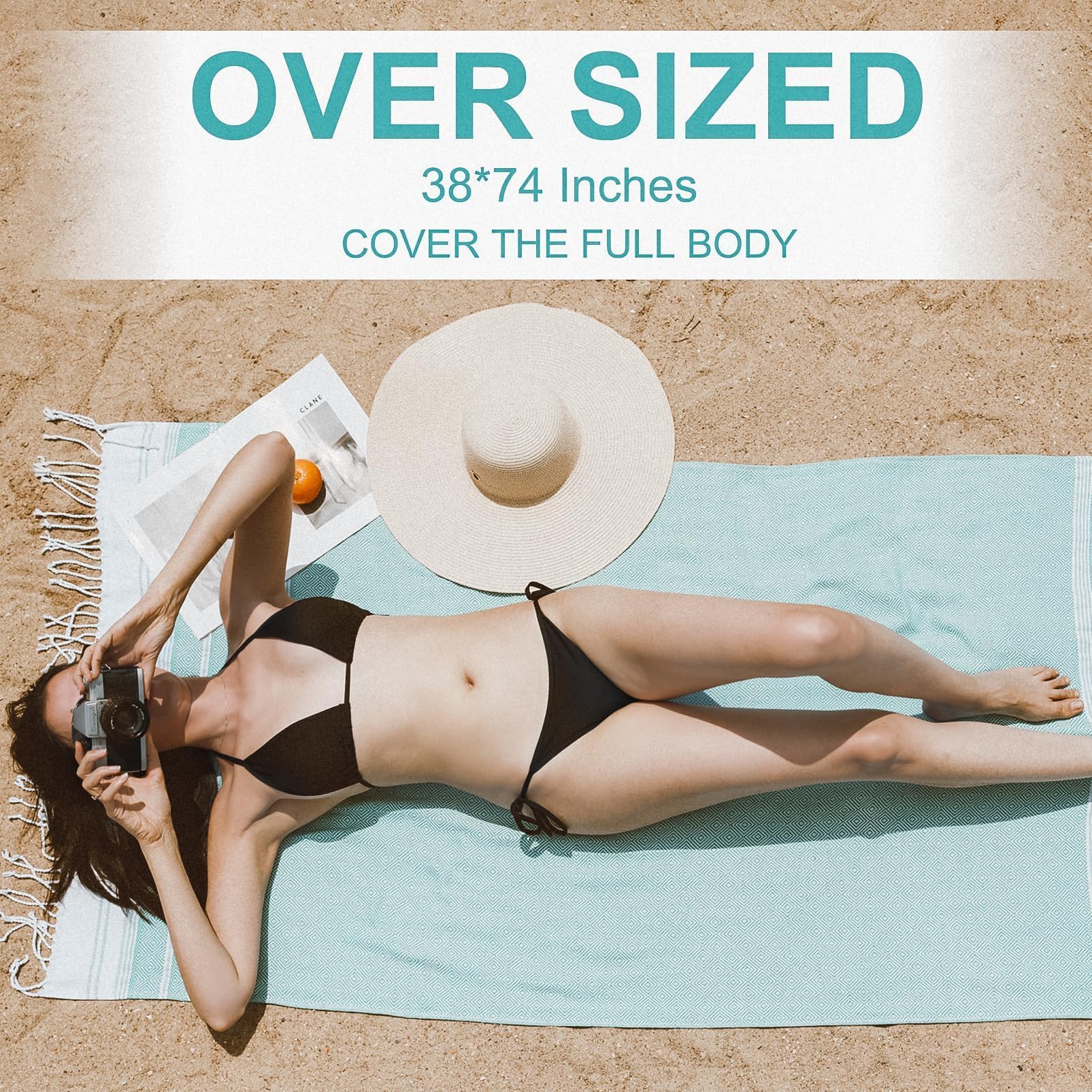Genovega turquoise towel, versatile wrap and beach companion