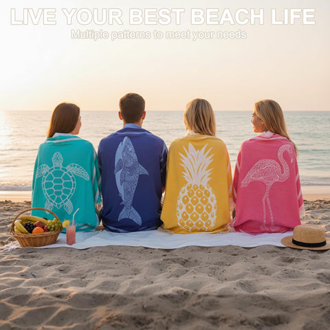 Genovega towel with bright prints, versatile for gifts and daily beach use.