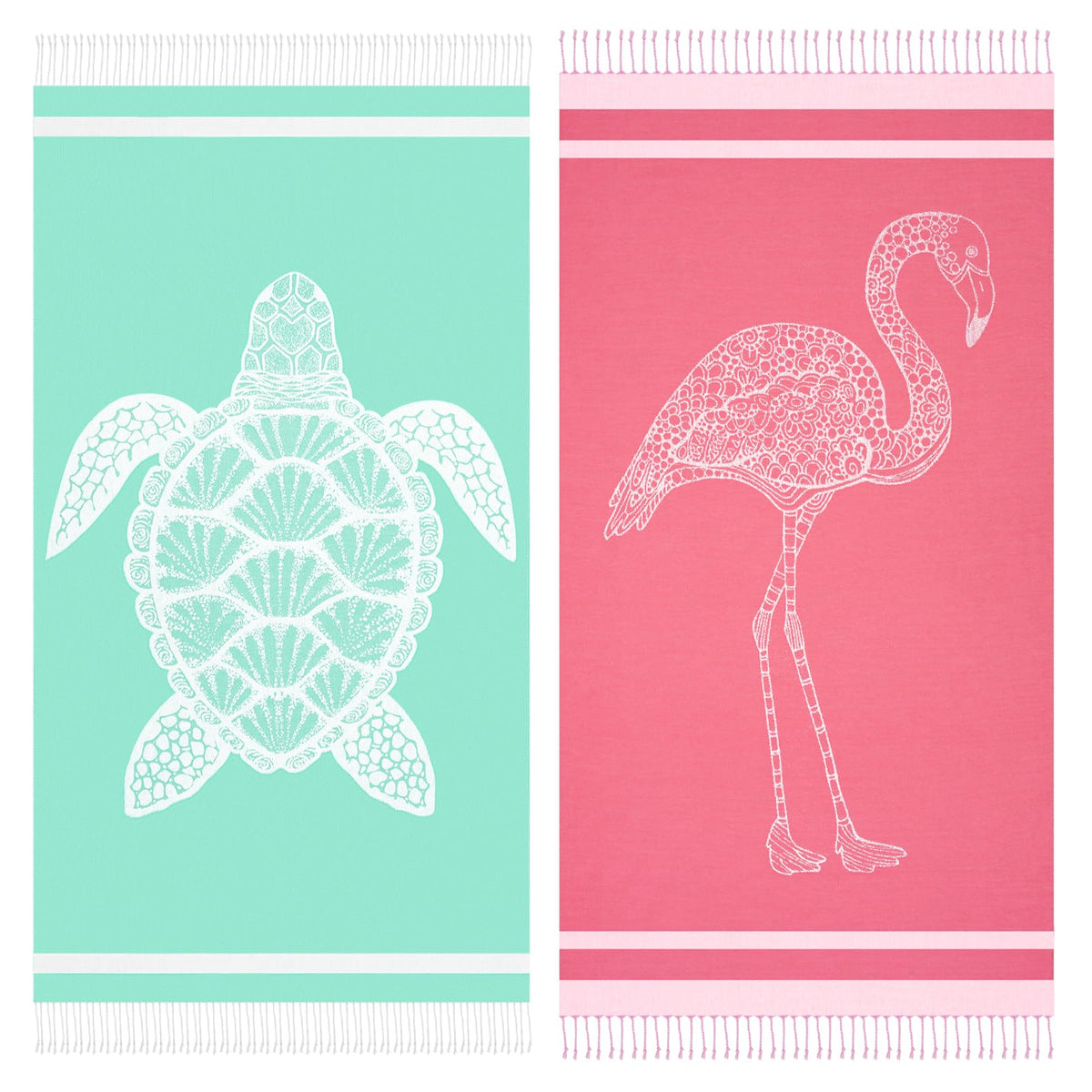 Genovega oversized Turkish towel with green turtle print, ideal for beach days and quick-dry use.