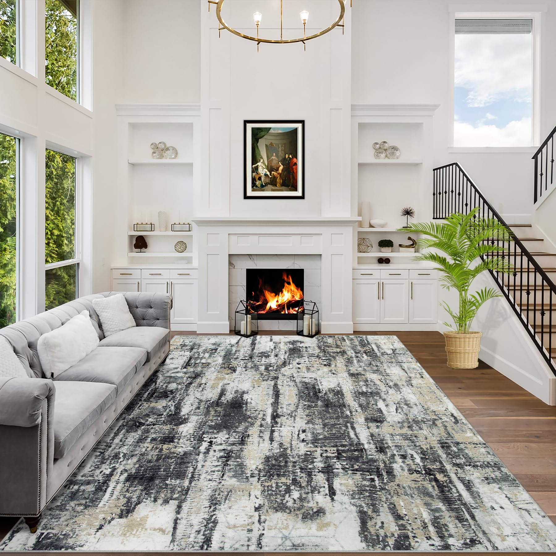 Gent drizz 5x7 washable rug with abstract pattern for easy cleanup in living rooms