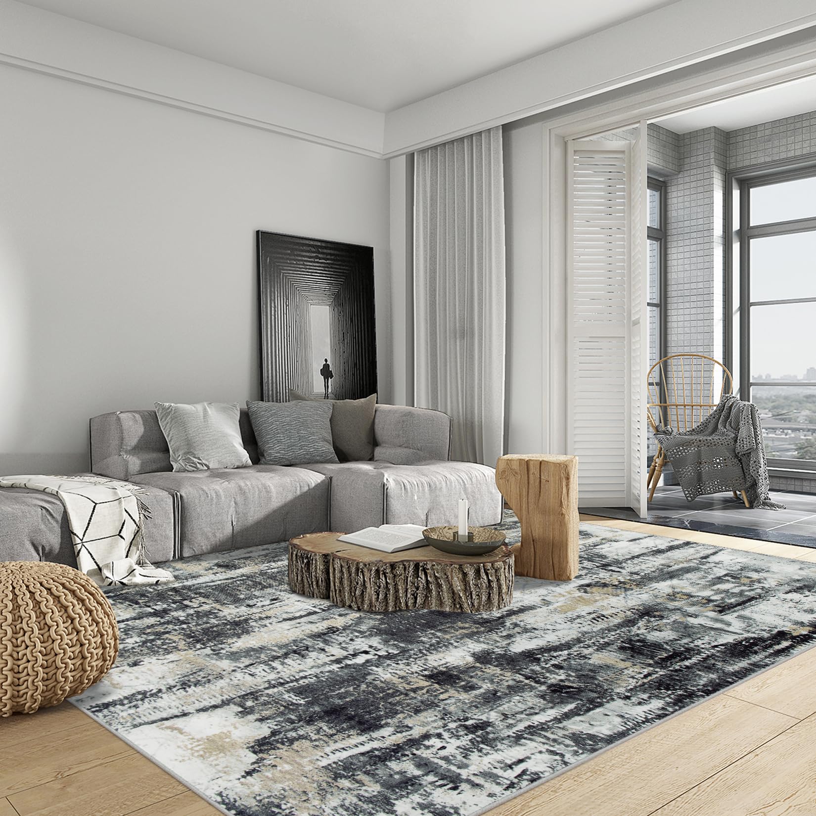 Gent drizz 9x12 area rug abstract pattern with modern color accents