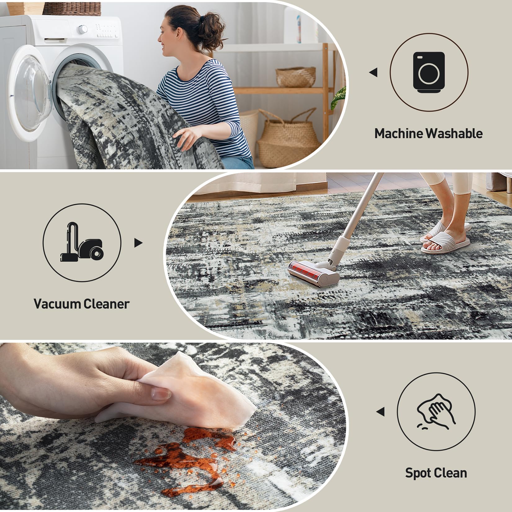 Gent drizz 9x12 area rug non-slip backing prevents shifting on busy floors