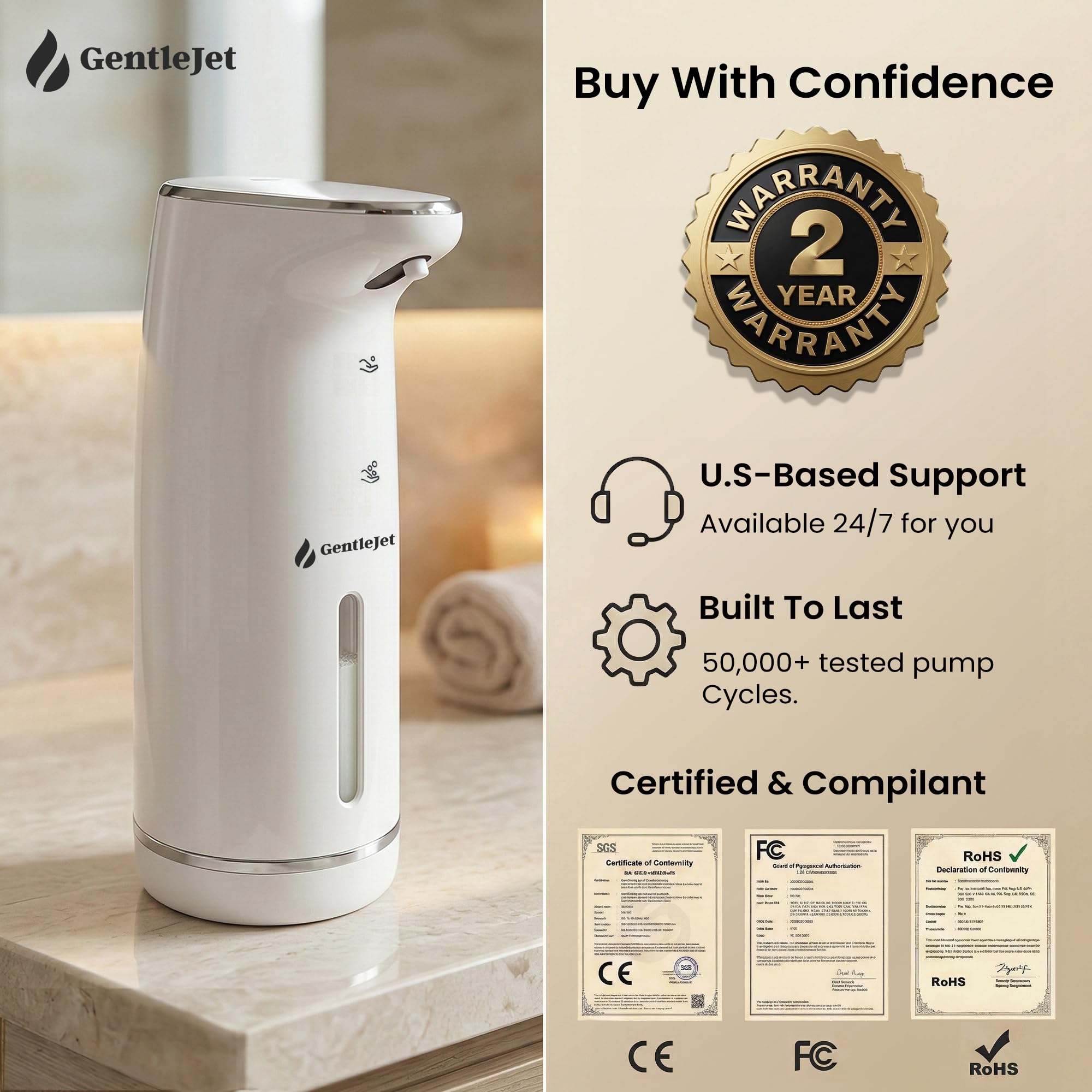 GentleJet Cloudfoam dispenser ideal for family bathrooms and shared sinks.