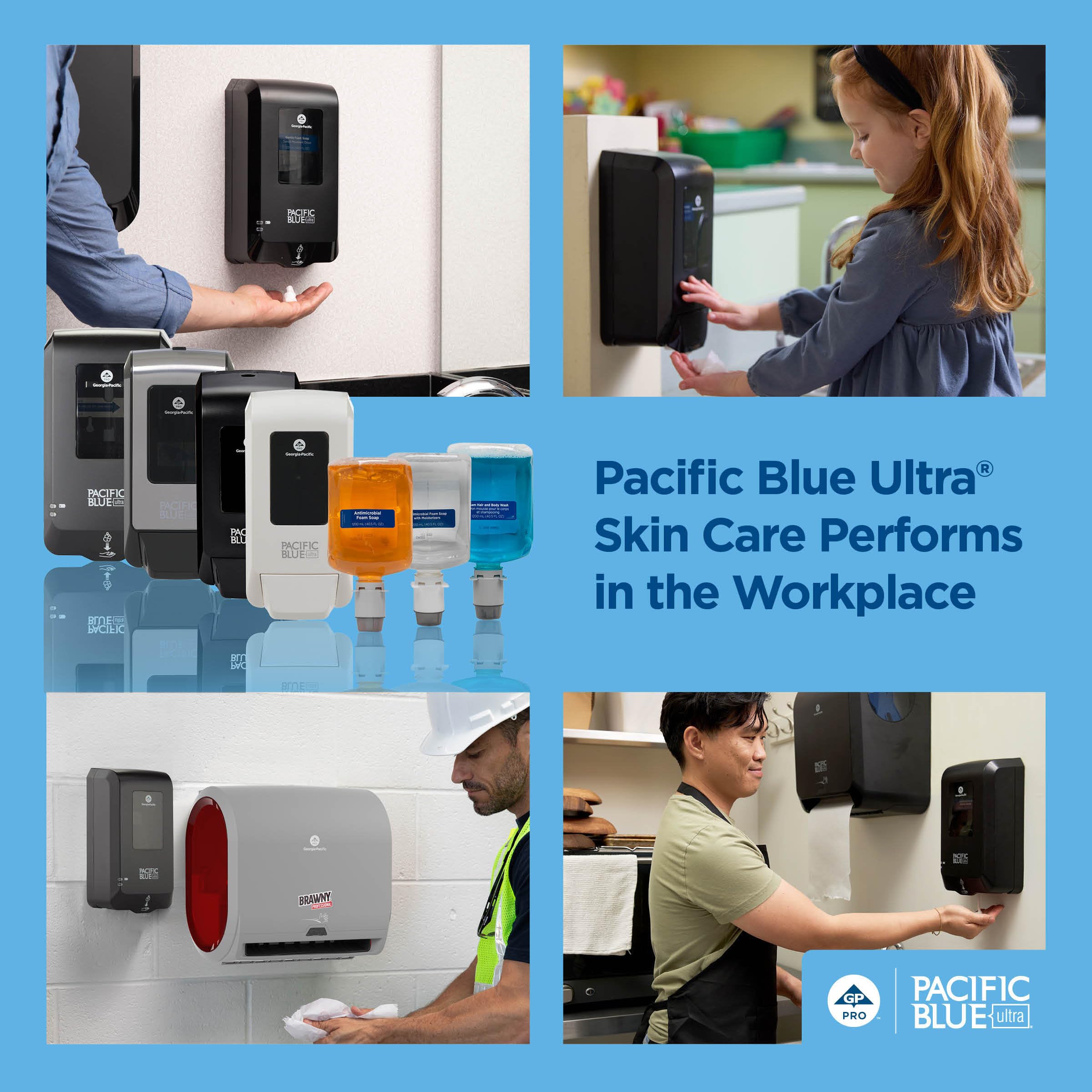 Office restroom scenario with the black Pacific Blue Ultra wall-mounted dispenser.