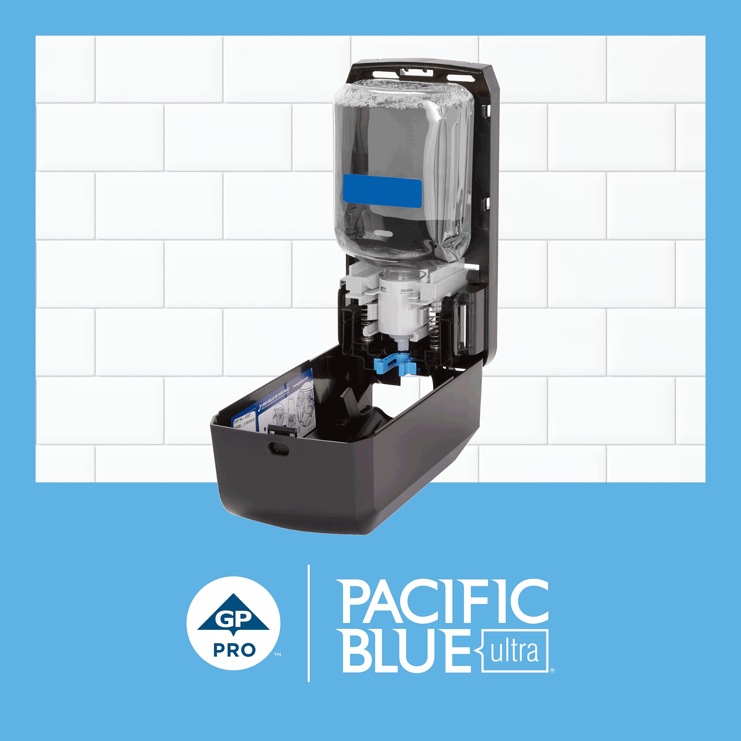 Georgia-Pacific Pacific Blue Ultra dispenser nozzle with fresh refill to reduce contamination risk.