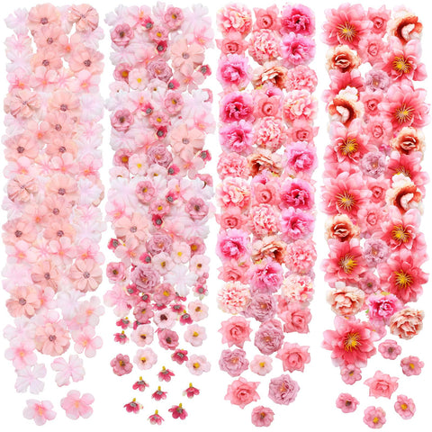 Geosar 120-piece mini artificial flowers in pink with peony and daisy heads for crafts and decor.