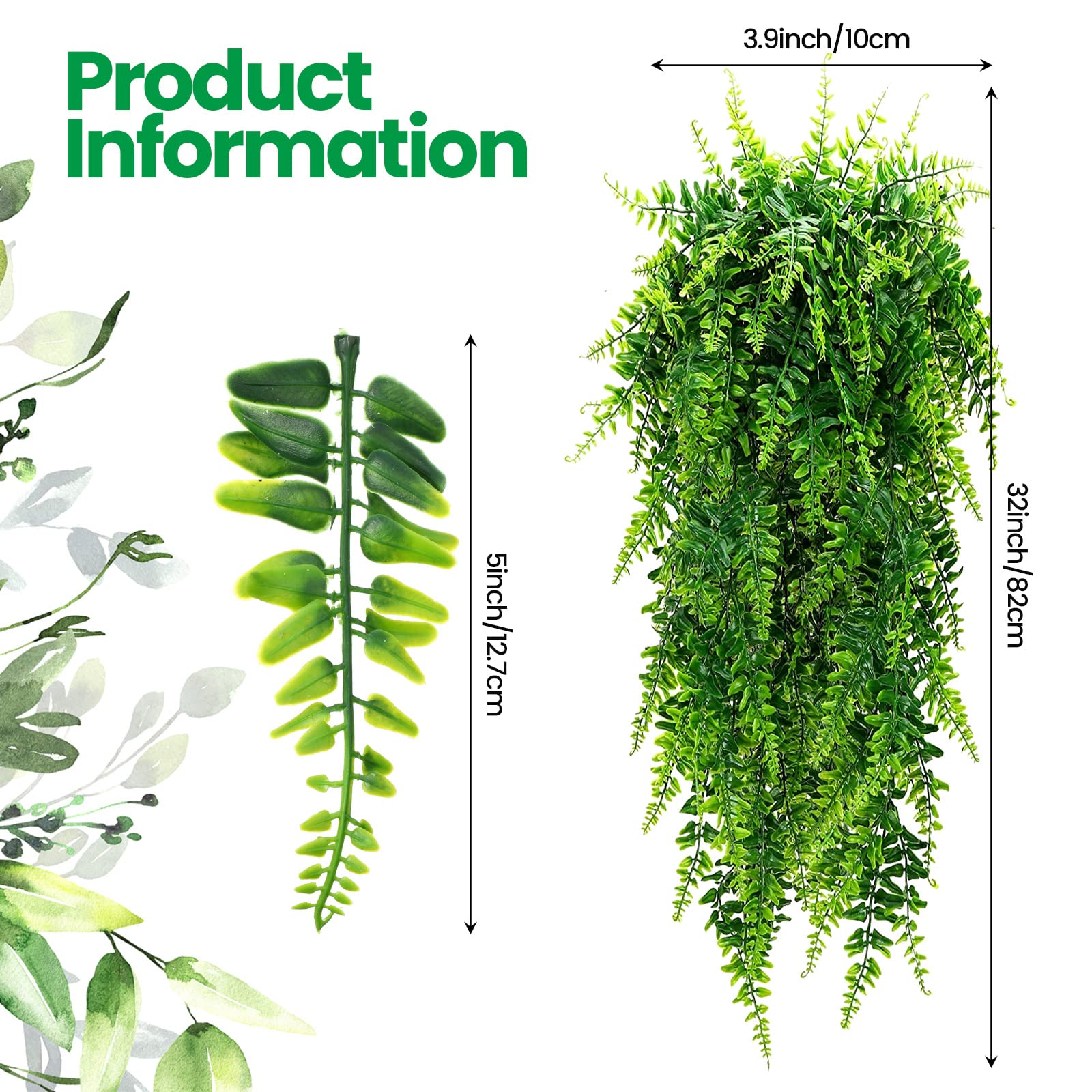 Geosar artificial hanging plants fern 32-inch, ideal for walls and doors