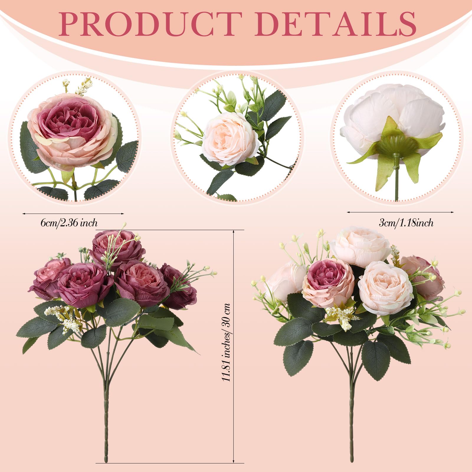 Geosar artificial peonies silk flower heads for long-lasting decor