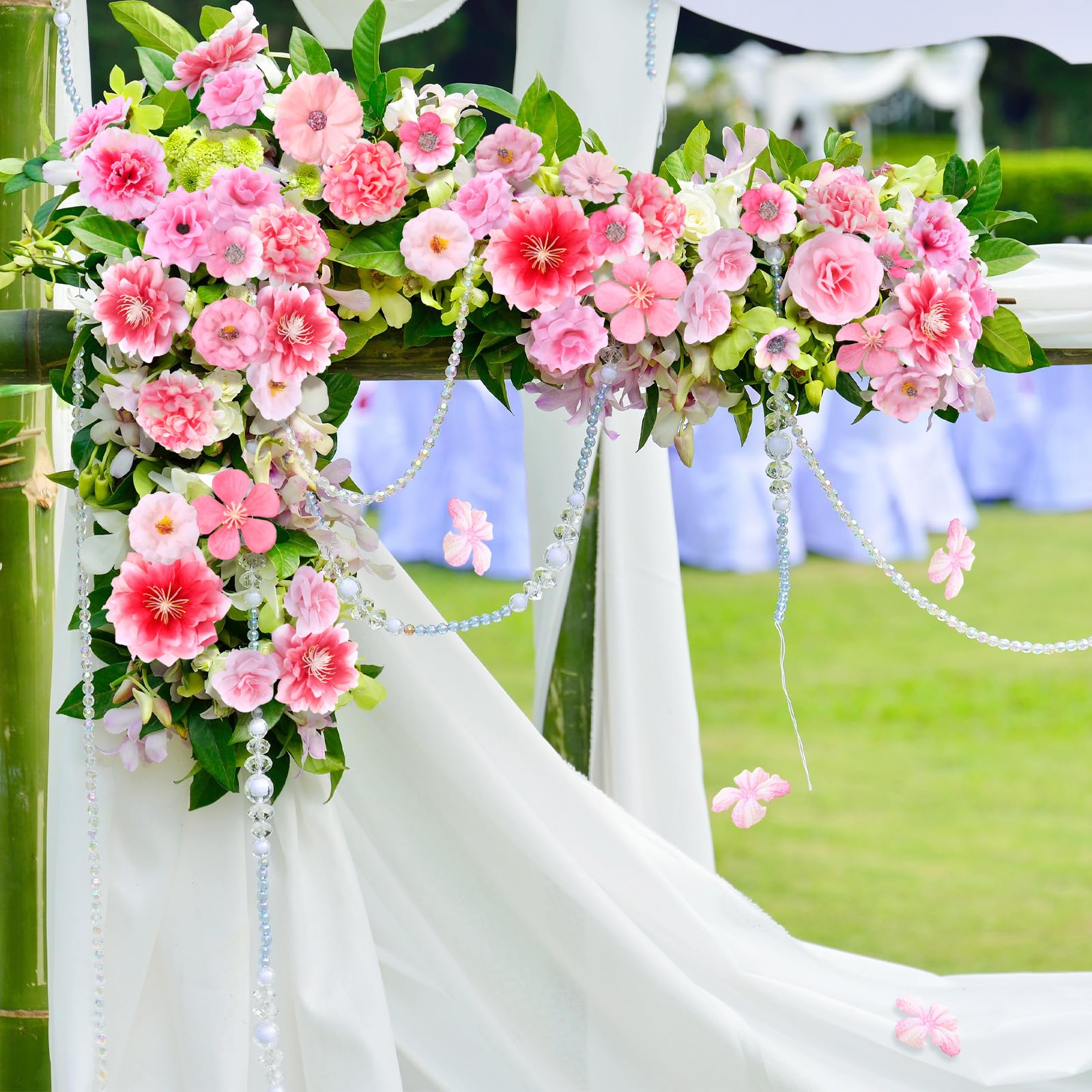 Geosar daisy and peony flower heads provide bright colors for events.