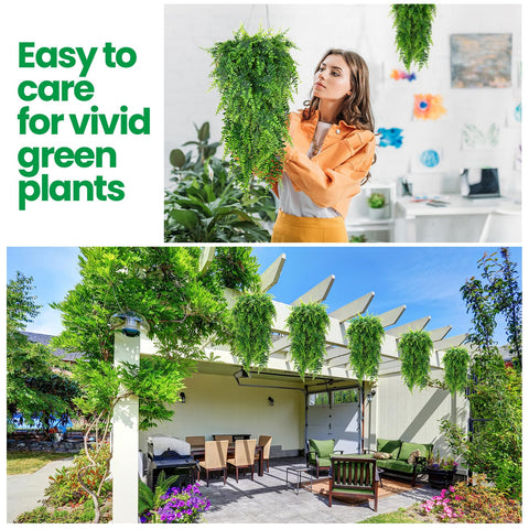 Geosar no-basket hanging plants, 32-inch ferns, maintenance-free decor