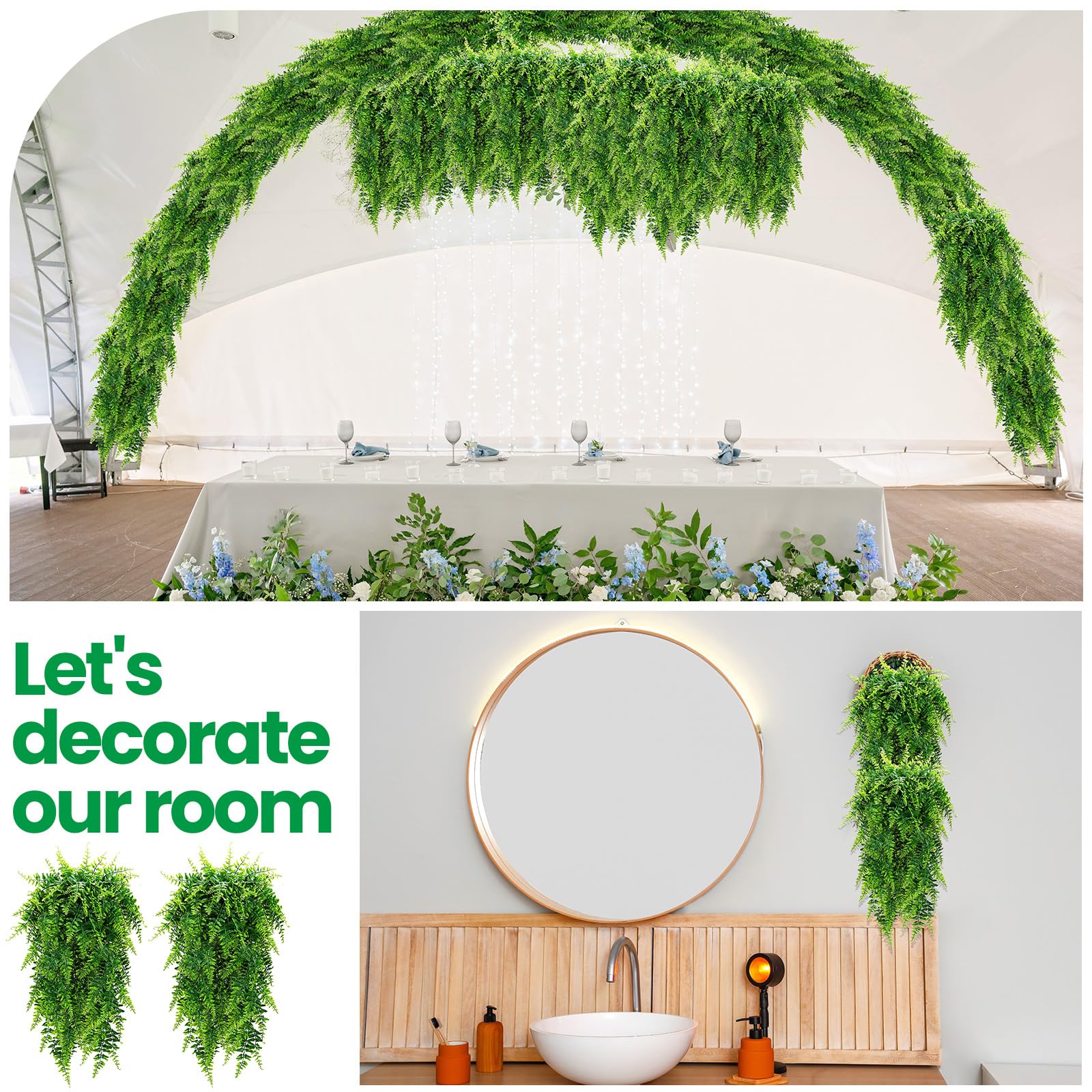 Geosar plastic Boston fern hanging 32-inch, durable for indoors and outdoors