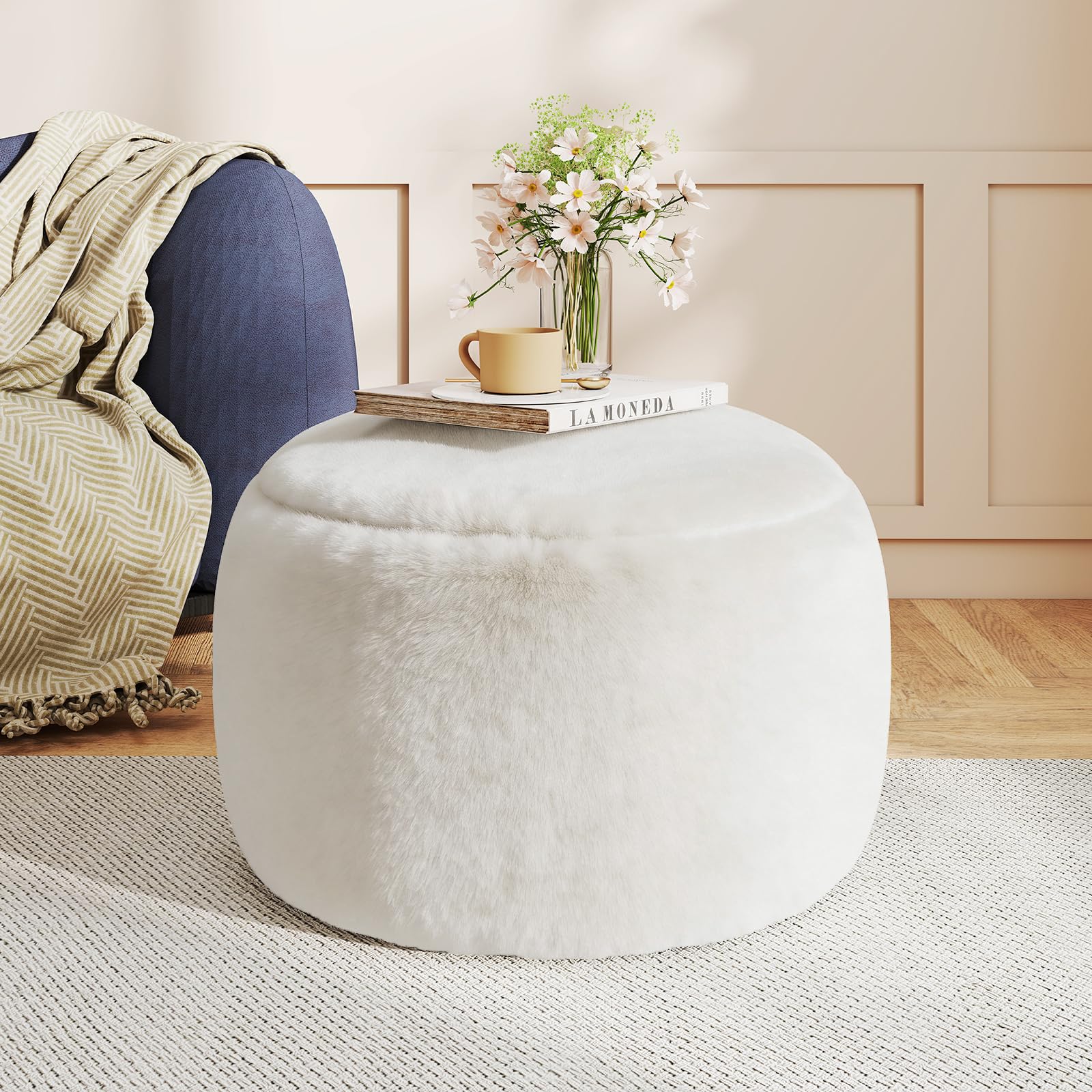 Gericco round pouf foot rest in white for cozy living room lounging