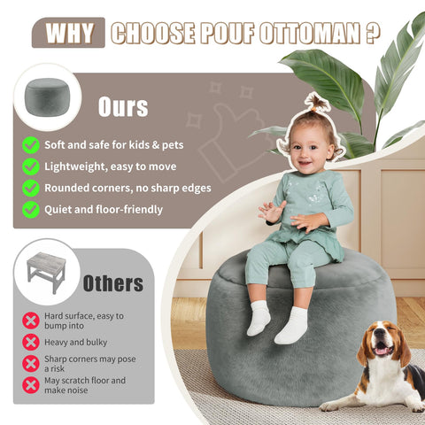 Gericco soft gray pouf ideal for cozy lounging indoors.