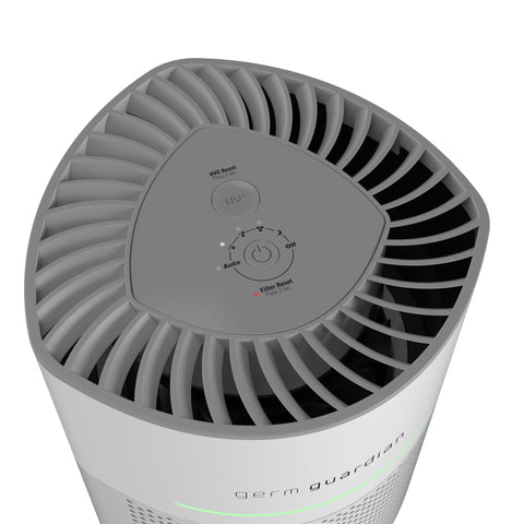 GermGuardian Airsafe+ graphic illustrating large-room coverage up to 1043 sq ft