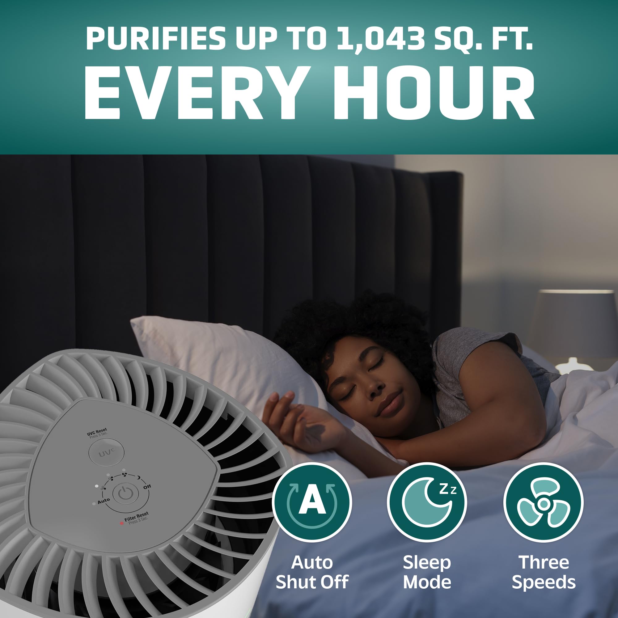 GermGuardian Airsafe+ UV-C light active to reduce contaminants in living spaces