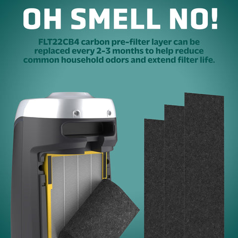 GermGuardian carbon filter 4-pack inside view highlighting activated carbon layer for odor reduction.