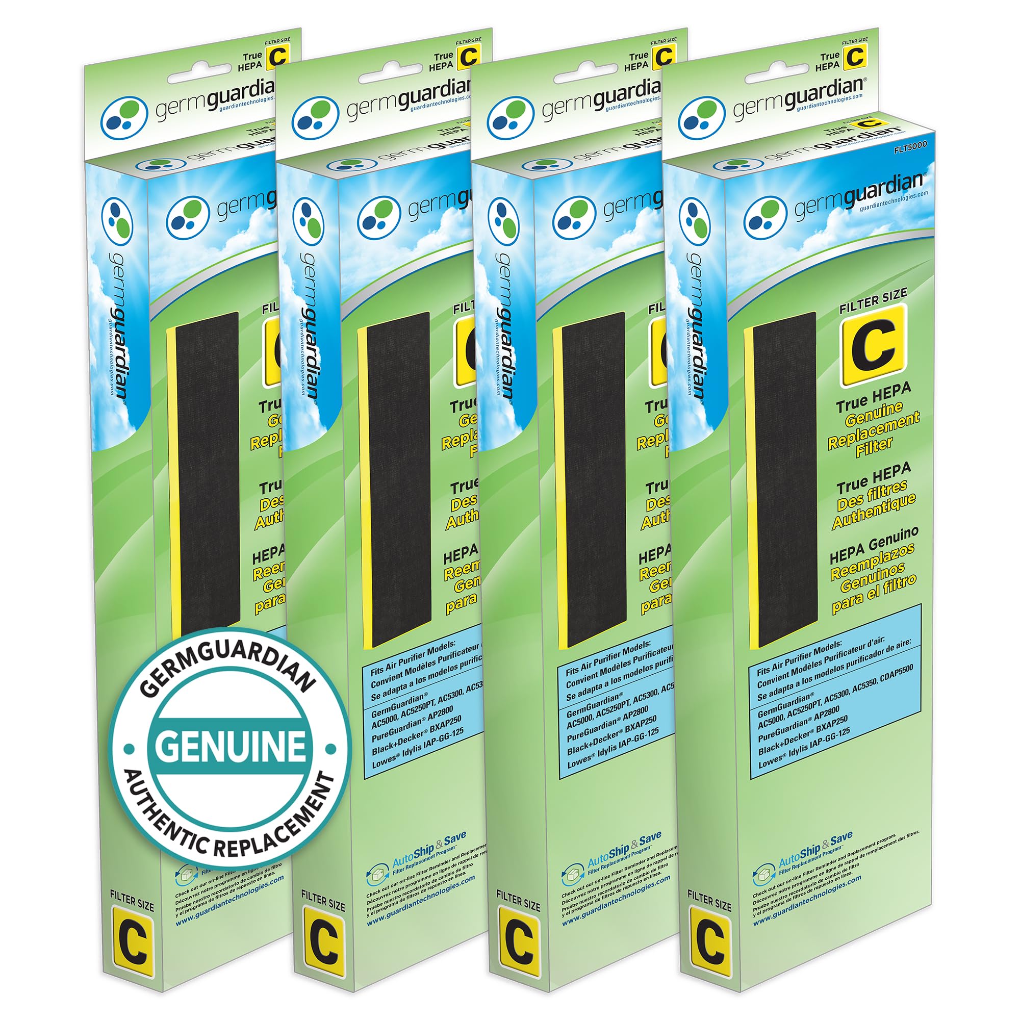 GermGuardian Filter C HEPA Pure 4-pack front view enhances air purifier upkeep