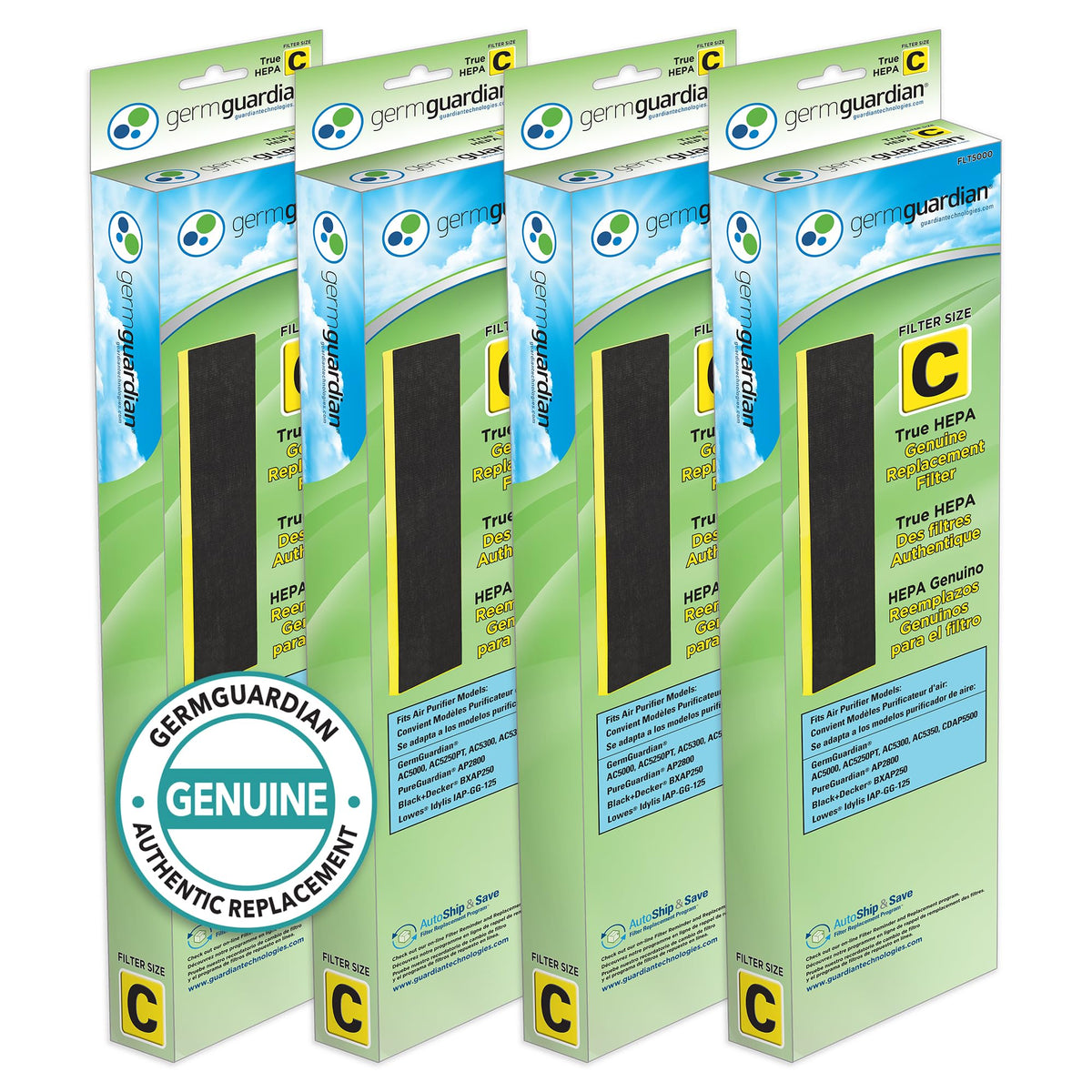 GermGuardian Filter C HEPA Pure 4-pack front view enhances air purifier upkeep