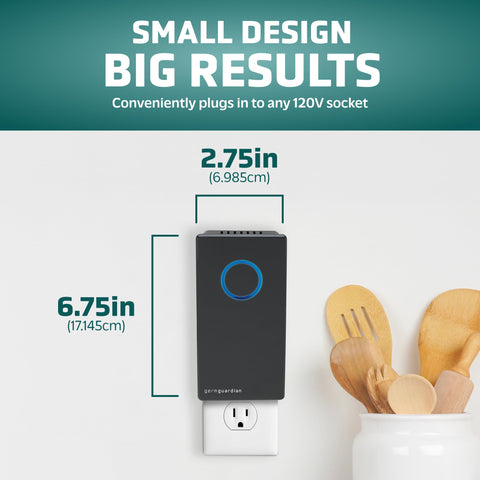 The compact 7-inch GermGuardian GG1100B fits tight walls in small spaces.