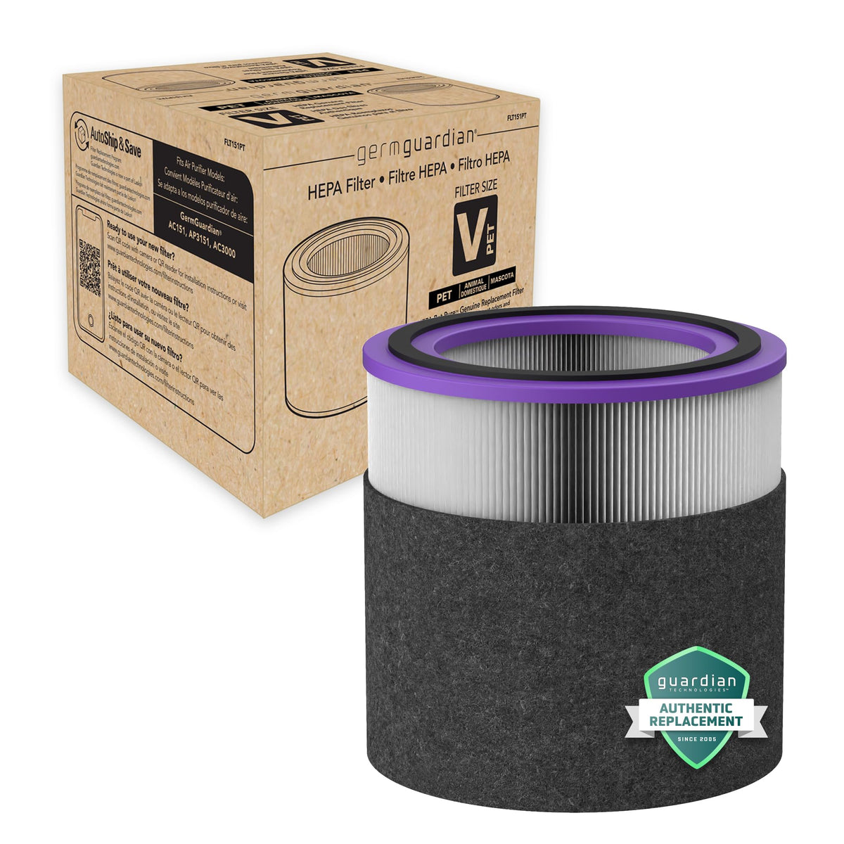 GermGuardian Pet Pure filter for AC3000W, close-up shows dense pleats for strong particle capture.