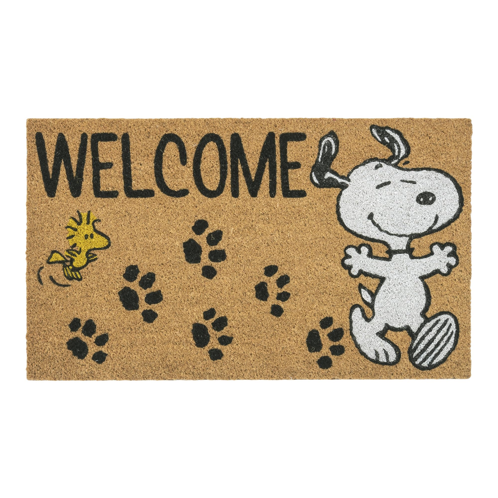 Gertmenian Snoopy doormat entryway image highlights dirt-scraping fibers.
