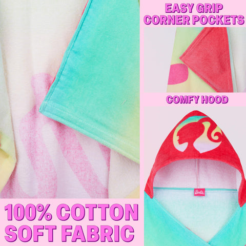Get Trend Barbie hooded towel featuring vibrant design for bath time