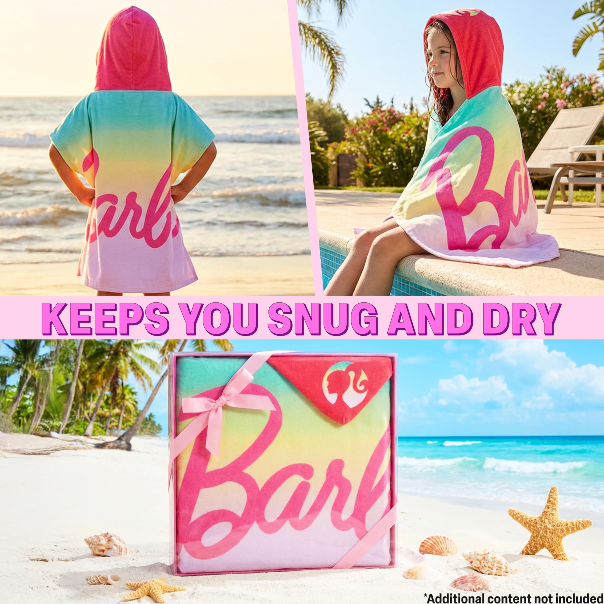 Get Trend Barbie pool-ready towel shown with bright colors for beach days