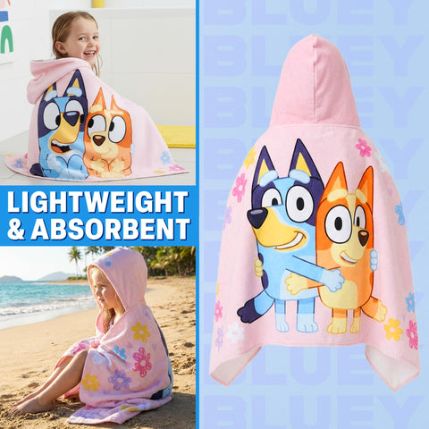 Get Trend Bluey hooded towel with vibrant artwork keeps kids warm at poolside