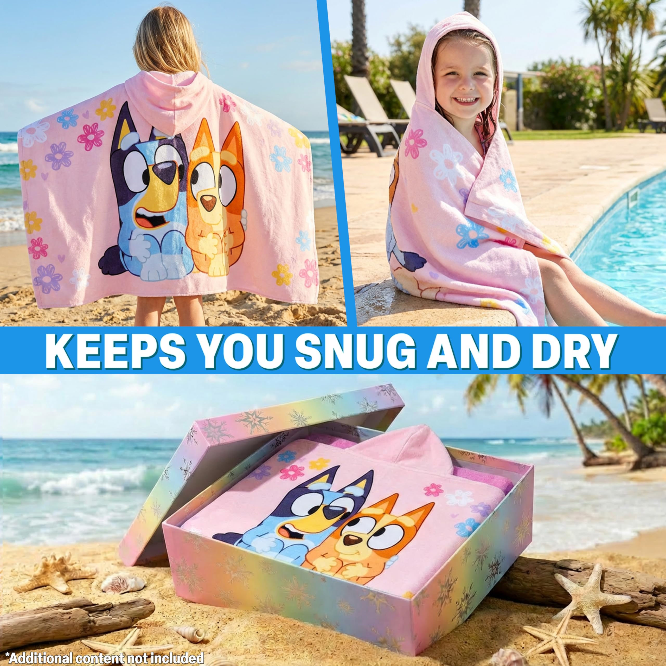 Get Trend Bluey towel for girls doubles as a pool poncho after swimming