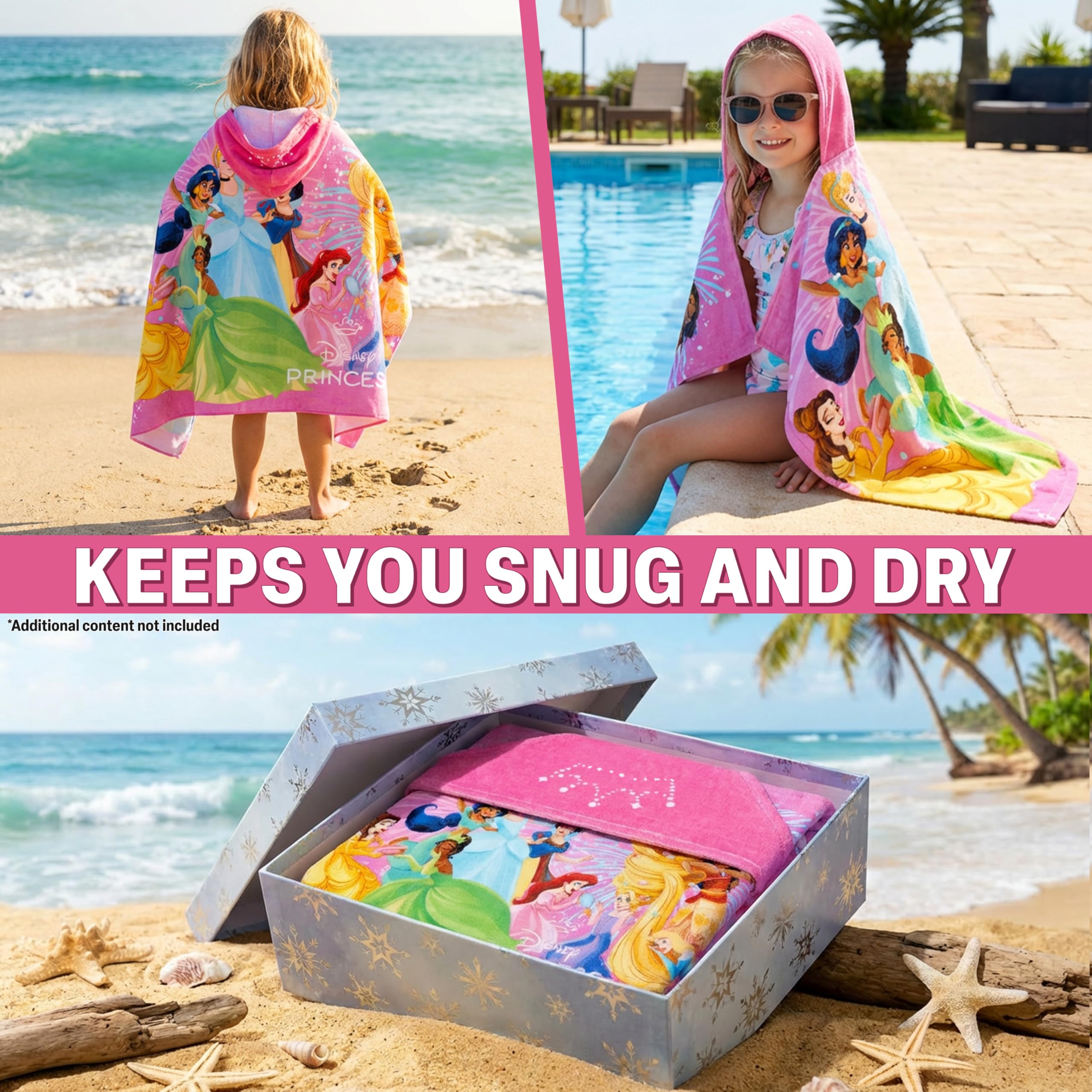 Get Trend Disney Princess hooded towel with Belle offers soft absorbency after bath