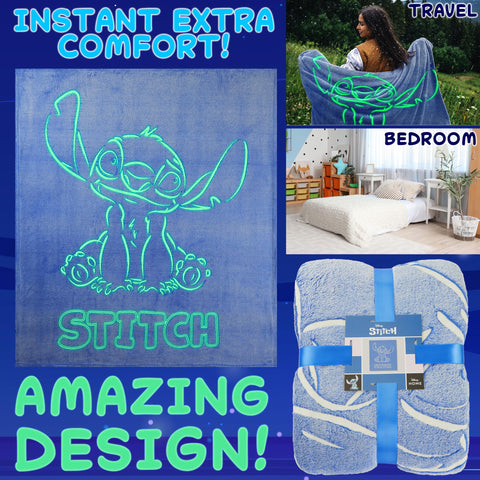 Get Trend Disney Stitch glow blanket draped over sofa corner for relaxed evenings.