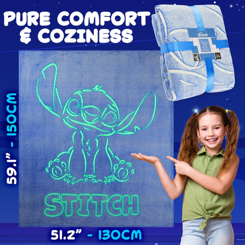 Get Trend Disney Stitch glow blanket durable finish washes after playtime without fading.