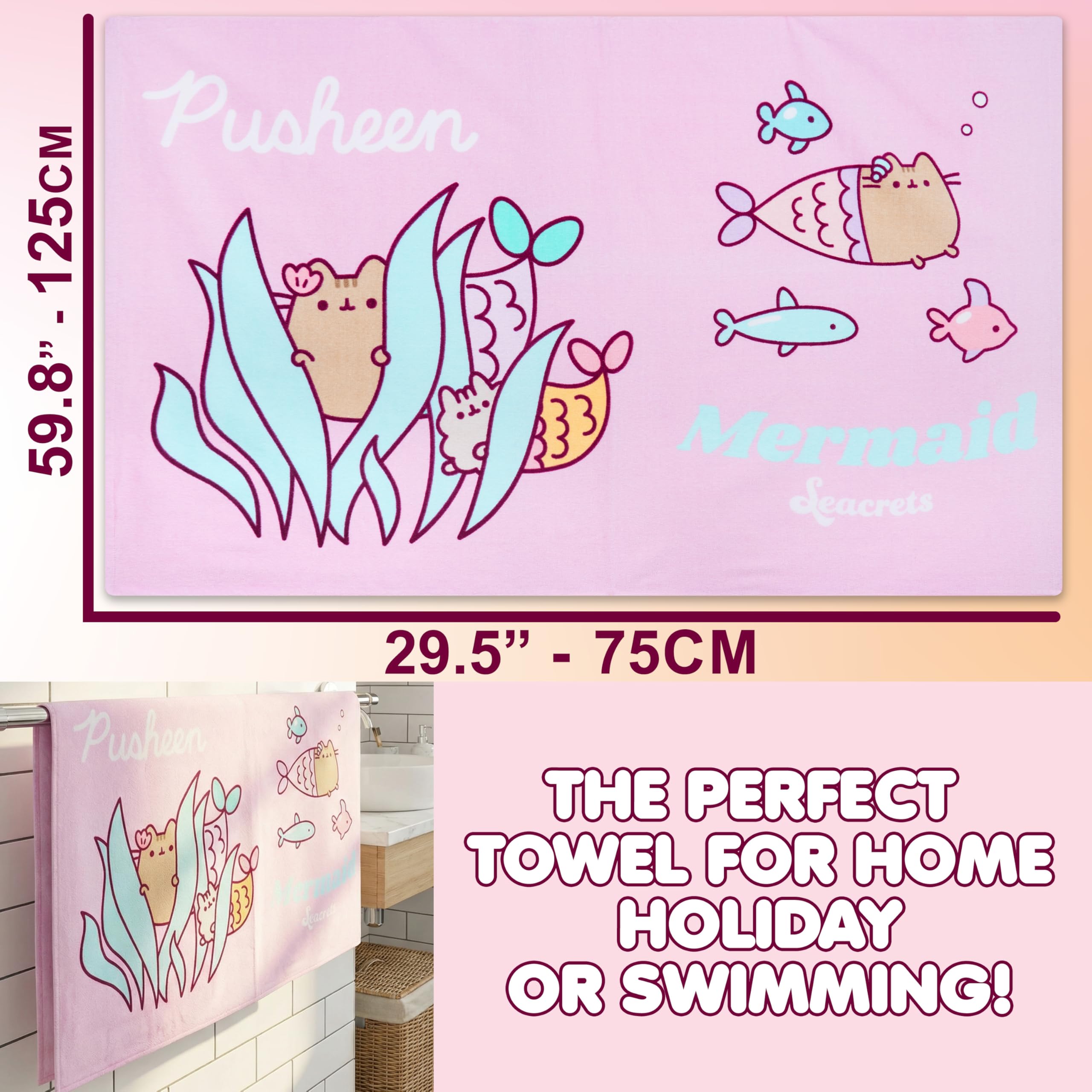 Gift-ready Pusheen towel for birthdays and summer gifts