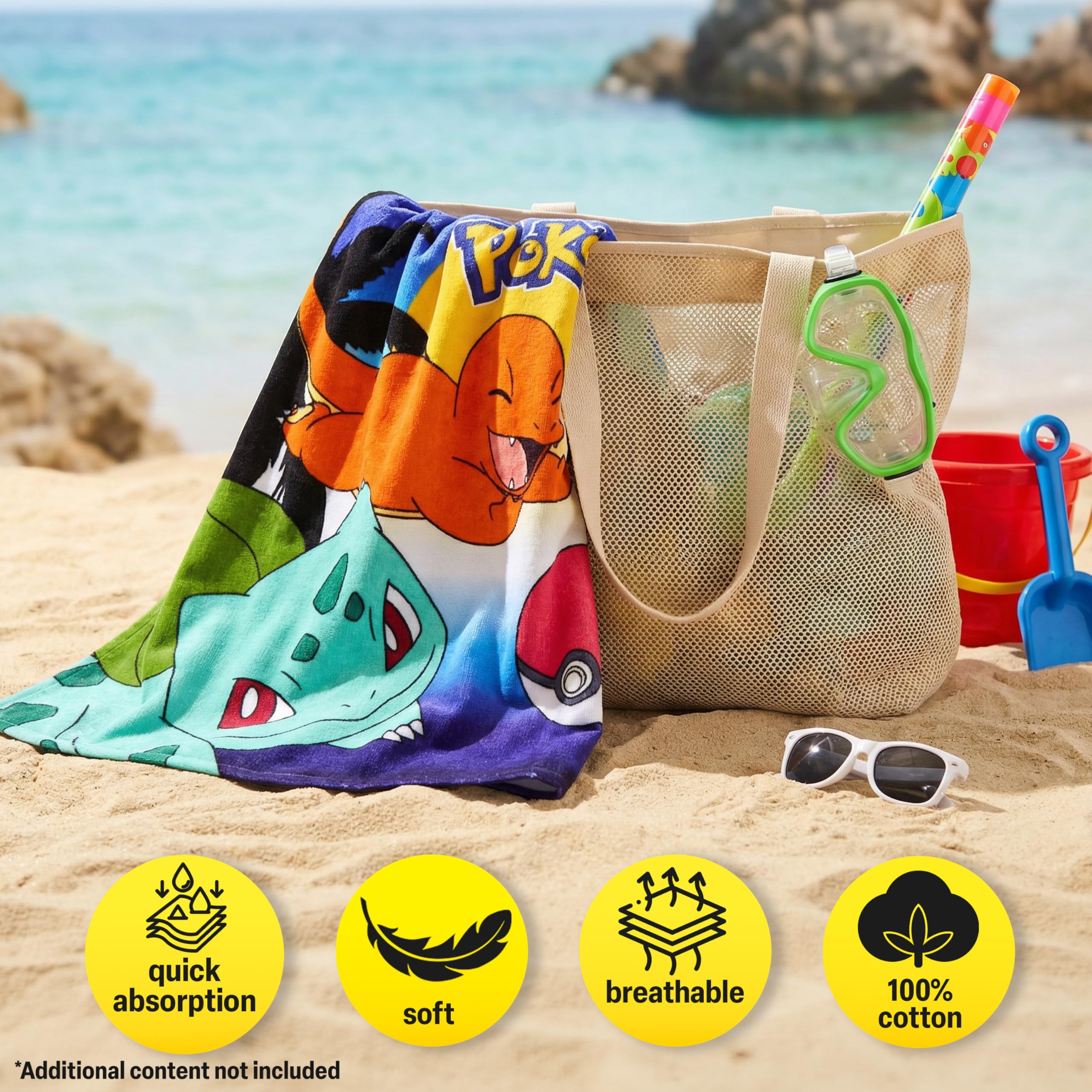 Get Trend Pokemon hooded towel with Squirtle print for beach days.