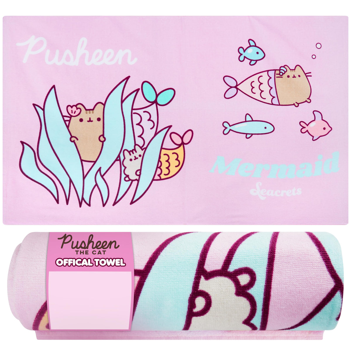 Get Trend Pusheen mermaid towel for girls, ideal for beach and bath