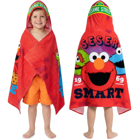 Get Trend Sesame Street hooded towel with Elmo face for playful post-bath drying.