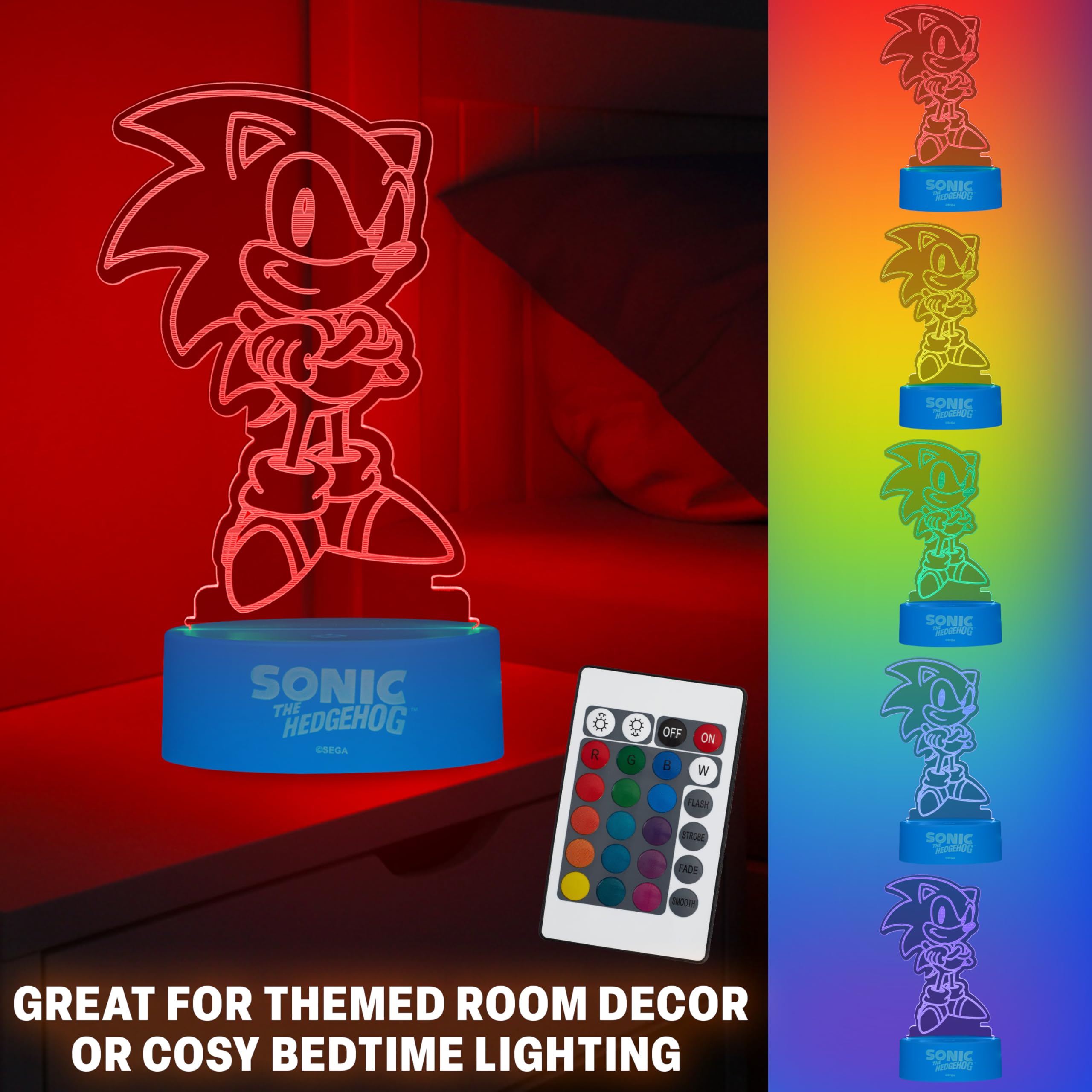 Get Trend Sonic The Hedgehog night light plexiglass panel showcases vibrant color from any angle.