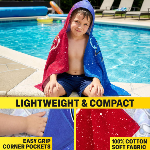 Get Trend Sonic vs Shadow design towel highlighting fun bath time and pool adventures.